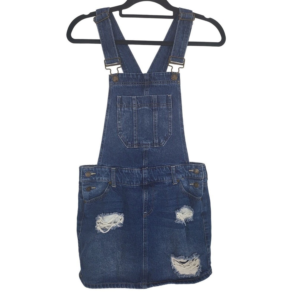 Blue Spice Overall‎ Skirt 9 Womens Juniors Distressed Mini Blue Medium Wash